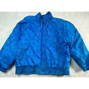VTG‎ Rainbow West Womens L Jacket Bright Blue Nylon Front Zip and Snap Pockets